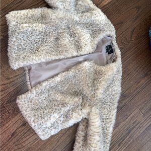 Worthington Faux Fur Jacket in Cream and Tan